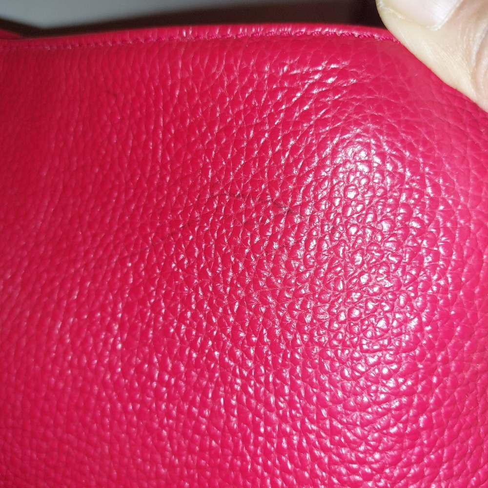 M&R Moda In Pelle Firenze Italy Red Peebled Genuine Leather Hobo Tote Bag - Picture 3 of 14